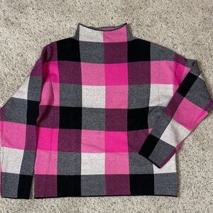Tahari Pink and Black Plaid Turtleneck Sweater XS